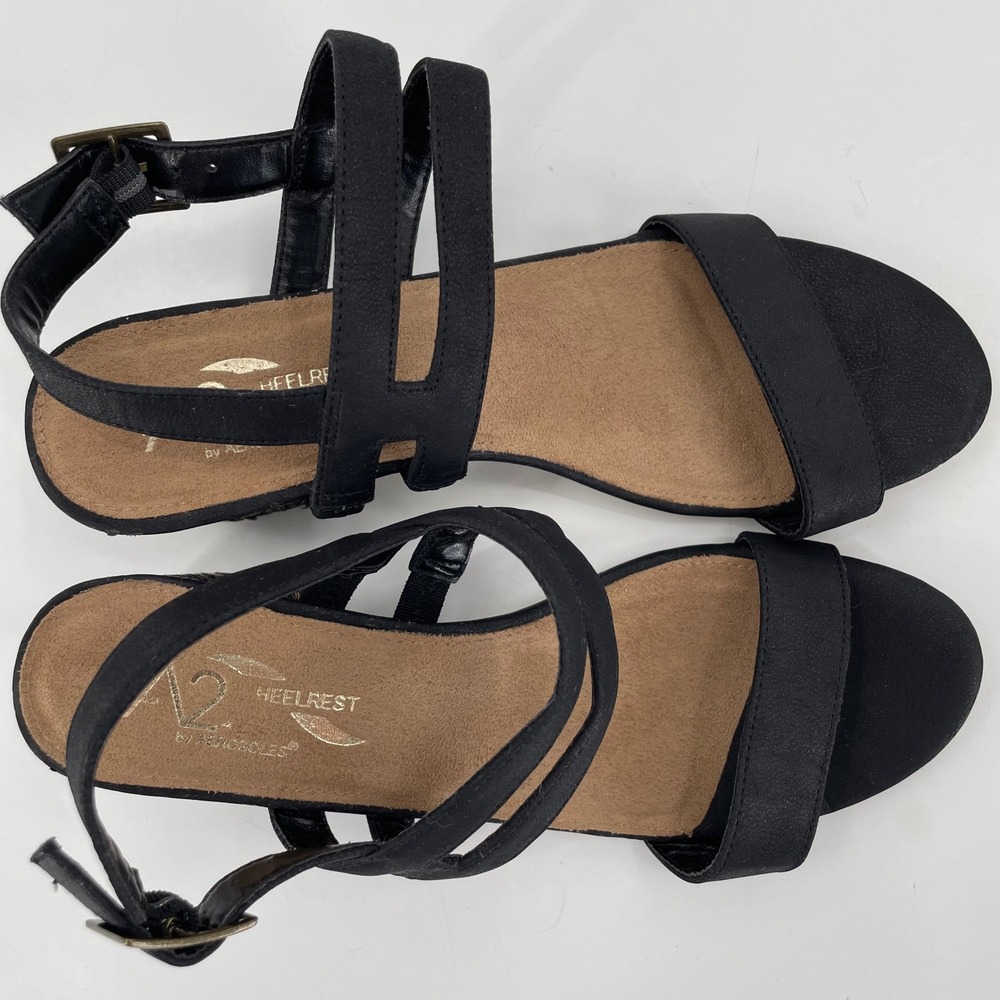 A2 Aerosoles Womens Sandals 8 Black EUC Heelrest Block Heel Woven Detail Strappy - Picture 5 of 11